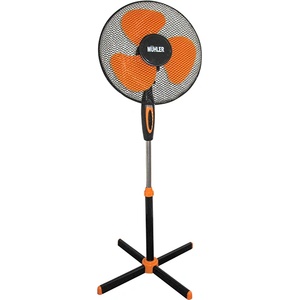 Muhler Вентилатор на стойка 16''Muhler FM-5070, Мощност 40W, Механично управление, 3 скорости, 3 PP перки, Осцилация, Черен с оранжев (KT-90300102)