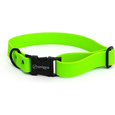 Anipro Hexagon - Регулируем нашийник за кучета, водоустойчива лента хексагон 25мм/35-55см неоново зелен с черна тока