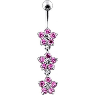 S4U Stříbrný piercing do pupíku kytičky (růžová) BP01177-P