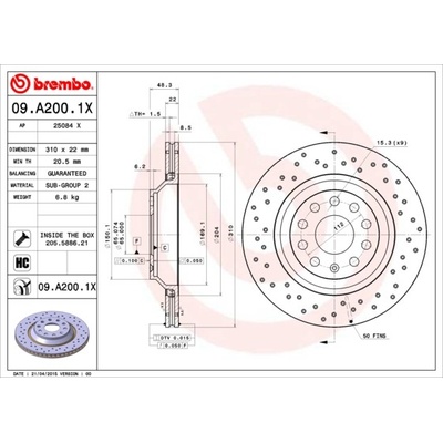 BREMBO Brzdový kotúč 09A2001X