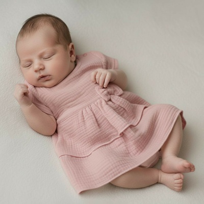 Baby Service Kojenecké šaty krátký rukáv mušelín Růžová – Zboží Dáma