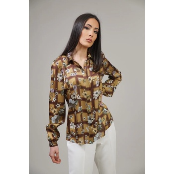 Image 1 of Radek's Collection Елегантна дамски риза на цветя цвят каки Radeks