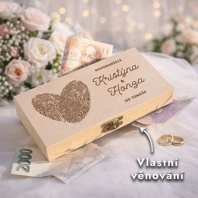 Dřevia Krabička na peníze – Svatební dar s iniciály
