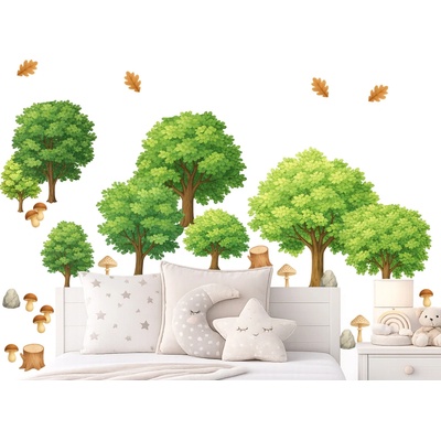 Nalepte.cz Sada listnatých stromů textilní přelepitelné samolepky na zeď arch 75 x 60 cm