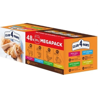 CLUB 4 PAWS Premium kura králik losos teľa 48 x 85 g