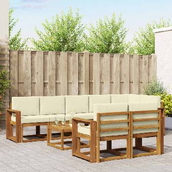 vidaXL Комплект дивани за открито 9 pcs Натурален и Крема (3366608)