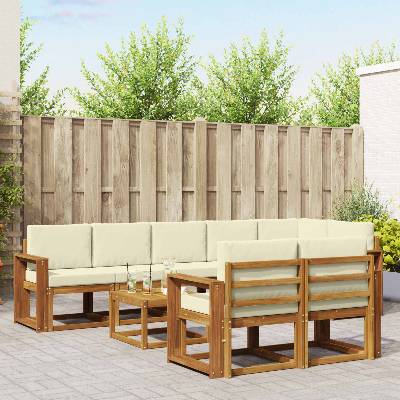 vidaXL Комплект дивани за открито 9 pcs Натурален и Крема (3366608)