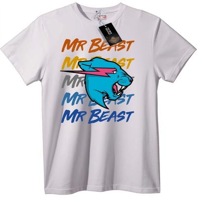 NOONEBRAND Тениска Mr Beast Многоцветно Лого - 4XL, White