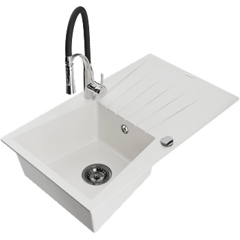 Mexen Cesar гранитна мивка с 1 отделение и дренаж и кухненски смесител Aster, бял - 6514-20-73450-07-B (6514-20-73450-07-B)