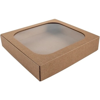 Dárková krabička s průhledným víkem 200x195x40 mm, kraftová - hnědá, 10 ks