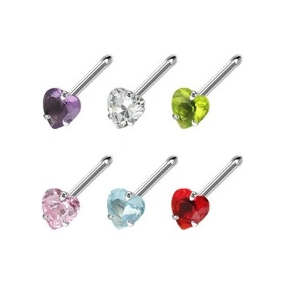 Šperky eshop ocelový piercing do nosu s barevným zirkonem srdíčko C11.19 zelená GR