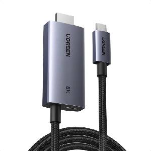 UGREEN Кабел Ugreen CM875, от USB-C(м) към HDMI(м)/USB-C(ж), 2m, черен, 8K@60Hz (UGR-75868)