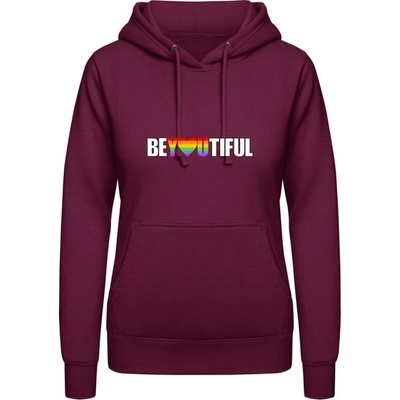 AWDis Dámska LGBTI mikina Nápis BeYOUtiful purpurovočervená