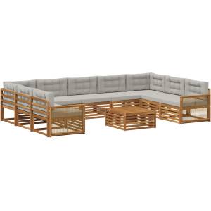vidaXL Комплект дивани за открито 10 бр. Натурално и светлосиво (3383869)