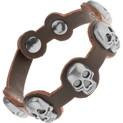 Šperky eshop kožený tmavě hnědé barvy matné patinované lebky z oceli Y34.13