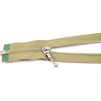 Deliteľný kovový strieborný zips č.3 viac farieb - dĺžka (30 - 85 cm) 65 cm khaki zelená