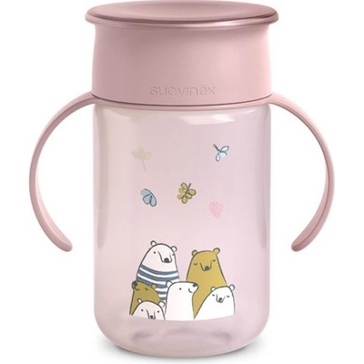 Suavinex Bear 360° hrneček na učení 340ml růžová