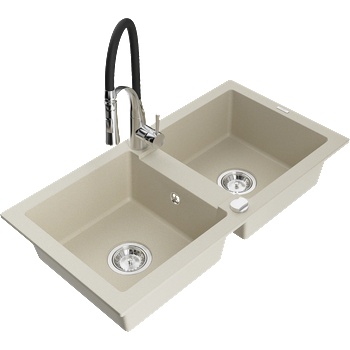 Mexen Mario гранитна мивка с 2 камери и кухненски смесител Aster, бежов - 6504-69-73450-07 (6504-69-73450-07)
