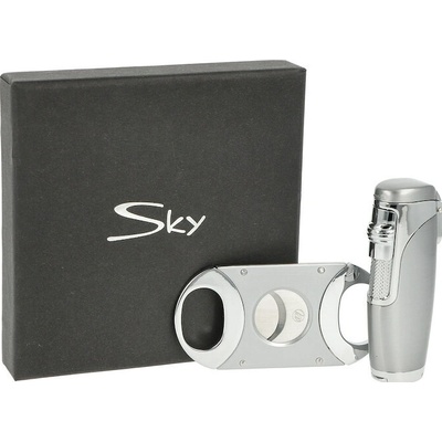 SKY sada pro kuřáky doutníků, zapalovač + ořezávač, stříbrná