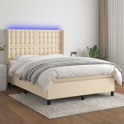 vidaXL 11461.3138642 Boxspring postel s matrací a LED krémová textil