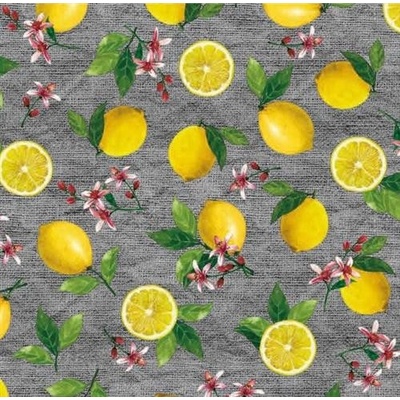 Impol Trade Obrus PVC 196B citróny na sivej vrecovine návin 20 m x 140cm