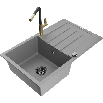Mexen Bruno гранитна мивка с 1 отделение с отцедник и кухненски смесител Flora, сив - 6513-71-670401-57-B (6513-71-670401-57-B)
