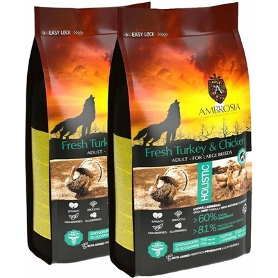 Ambrosia Adult Large Breeds Fresh Turkey & Chicken 2 x 12 kg