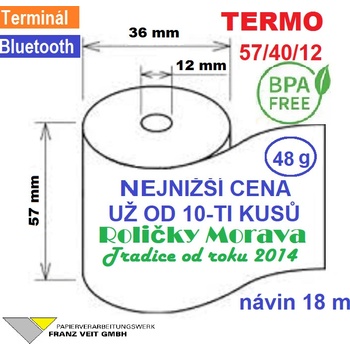 Termo kotouček 57/40/12 BPA18m (57mm x 18m) Množství: 160 ks kotoučků v kartonu