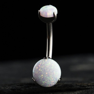 CryptoEshop Titanový piercing do pupíku Avalea s bílým opálem 1,6 mm 10 mm W02-10