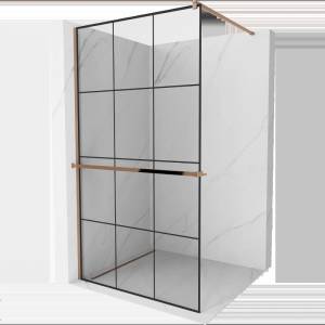 Mexen Kioto+ Шкаф за душ с рафт Walk-in 100 x 200 cm, черна решетка, розово злато - 800-100-121-60-77 (800-100-121-60-77)