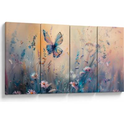 Obraz - Lúka s motýľom II., štvordielne 160x80 cm