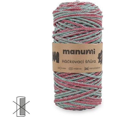 Manumi háčkovací šňůra 3 mm červeno-zelená se stříbrnou nitkou - 1 ks