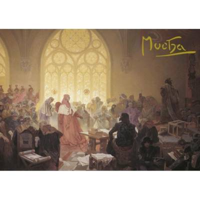 Pohled Alfons Mucha Slovanská epopej – Jiří z Poděbrad, krátký