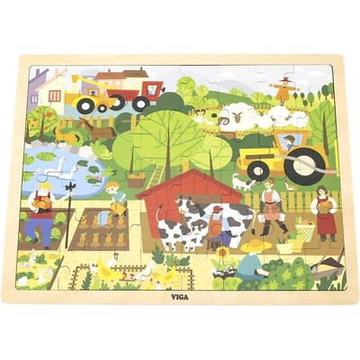 Viga Toys Дървен пъзел Viga Toys - Ферма, 48 части (44588)