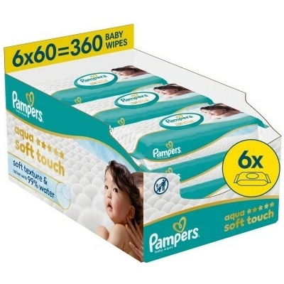 Pampers Aqua Soft Touch Baby dětské čisticí ubrousky, 6 x 60 ks