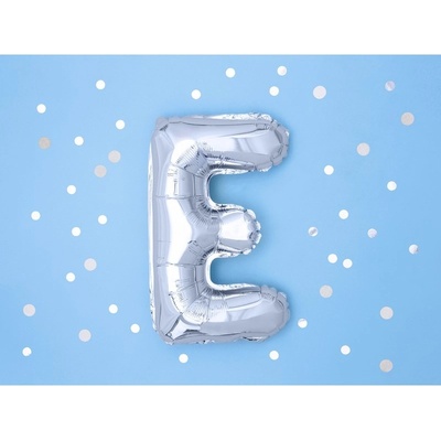 PARTYDECO Balón foliový písmeno E 35 cm stříbrný NELZE PLNIT HELIEM