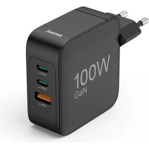 Hama Бързо зарядно Hama 201962, 100W, GaN, 2x USB-C, USB-A, PD 3.0/QC 3.0, черно (HAMA-201962)