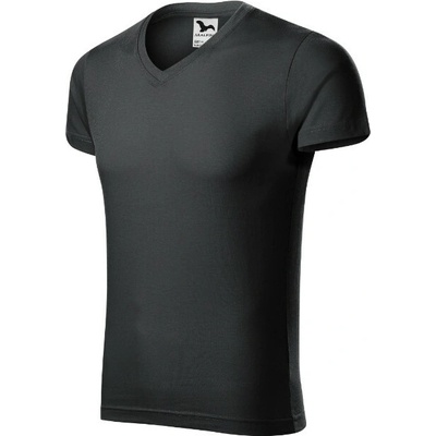 Pánske tričko Slim Fit s výstrihom do V ebony gray