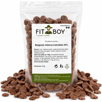 FITBOY Belgická mléčná čokoláda 34% 250 g