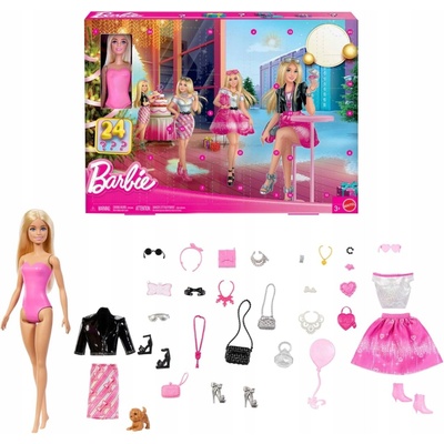 Adventný kalendár bábika Barbie Mattel 24 dielikov JFL63 módny