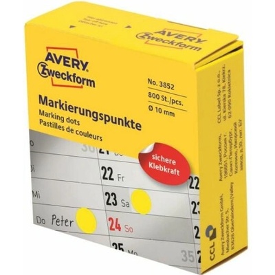 Etikety kruhové 10mm Avery žlté v dispenzore AV003852