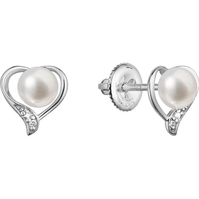 Pavona zlaté 14 karátové náušnice srdce bílé zlato s říční perlou a brilianty 81PB00054