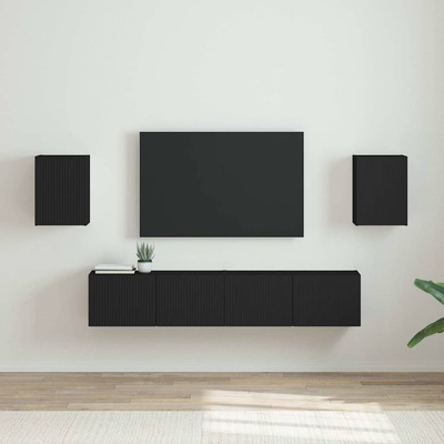 vidaXL TV стенен шкаф 2 бр. Черно Инженерна дървесина (892252)