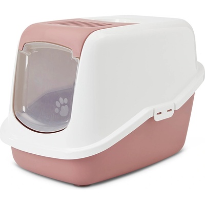 SAVIC Nestor - Модерна затворена котешка тоалетна с филтър против миризми, 56х39х38.5, бяло/розова