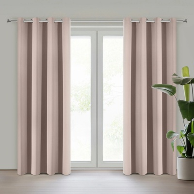Eurofirany Záves 135x250 cm zatemňujúci polomatný pudrovo ružový na kovové krúžky LOGAN