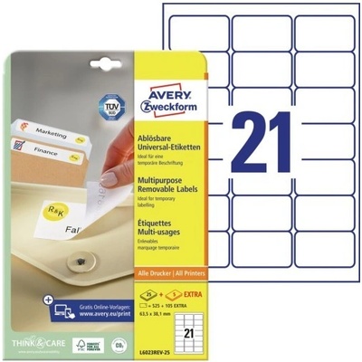 Avery Zweckform Etikety A4 bílé 63,5 x 38,1 mm snímatelné L6023REV-25