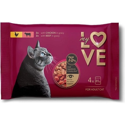 KORMOTECH My Love - Пауч за възрастни котки различни вкусове - 4х85гр