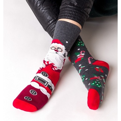 Dámske nerovnaké ponožky Santa Claus šedá tmavá