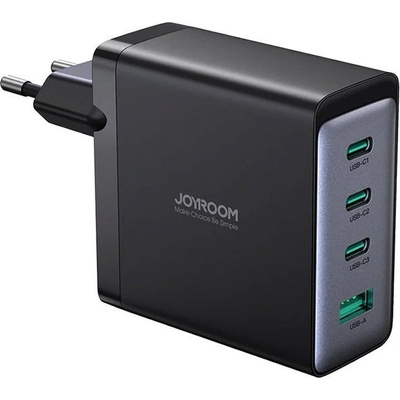 JOYROOM GaN Fast Wall Charger 100W - захранване за ел. мрежа за лаптопи, смартфони и таблети с 1xUSB-A и 3xUSB-C изходи с технология за бързо зареждане и USB-C кабел (черен)
