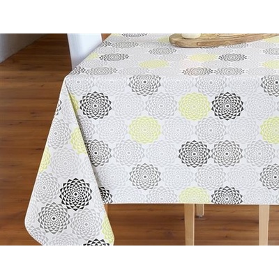 Obrus PVC metráž 673631, 20 m x 140 cm, geometrické kvety žlto sivé, IMPOL TRADE